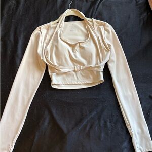 Elegant Cream Long Sleeve Women's sports Top